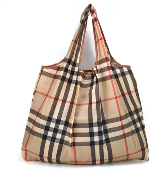 휴대용 접이식 장바구니 에코백 라지 대형 빅사이즈 쇼퍼백, 베이지 체크, 1개
