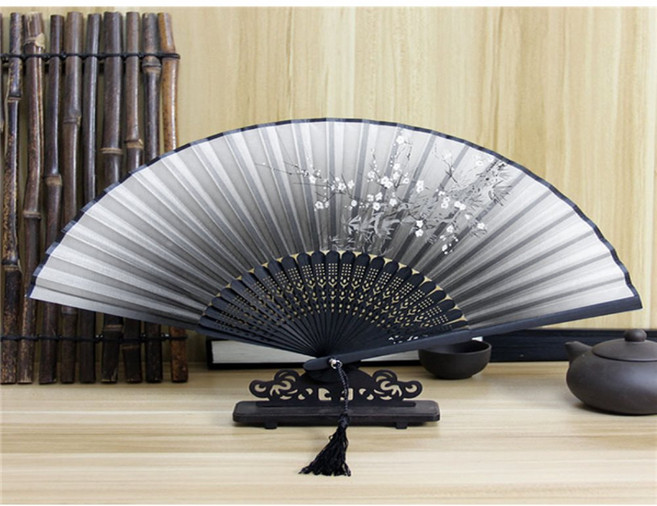 매화꽃 접이식 대나무 부채(블랙) 329767