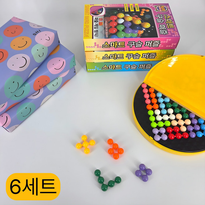 [스마일구디] 어린이집 생일선물 유치원 답례품 구슬 퍼즐 구디백 완포장, 6세트, 혼합색상