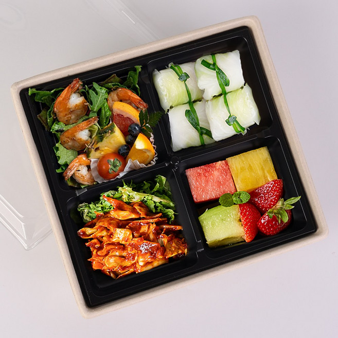 삼부팩 고급도시락 용기 한식도시락 소풍도시락 정성 펄프 도시락 3-1호 투명뚜껑, 1박스, 50세트