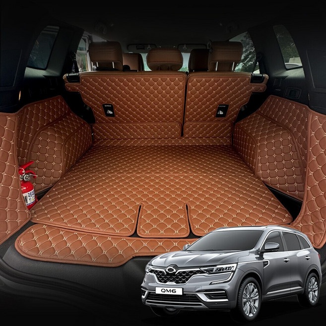 DXSOAUTO 컨셉토 3D 가죽 퀼팅 뉴 QM6 전용 풀커버 사이드 트렁크 매트 세트(LPG 불가), 블랙+블랙스티치