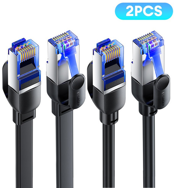 Essager 게이밍용 랜선 초고속 CAT.8 40Gbps 인터넷 랜케이블 2개입, 10m, 1세트, 납작한 케이블&동글동글한 케이블