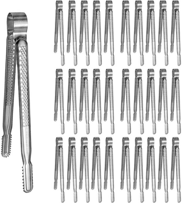 국산 다이아 엠보싱(논슬립) 스텐 악어집게 27cm 특대, 30개, 실버