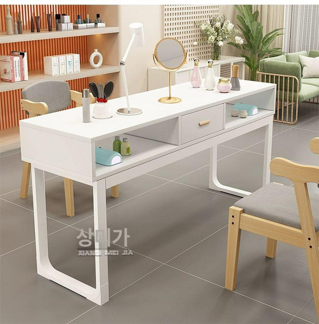 심플 우드 네일시술대 네일테이블 화이트 2인용 1200 시술대 데스크 뷰티 의자 손톱, 1개, 화이트 1.2m-서랍 있음