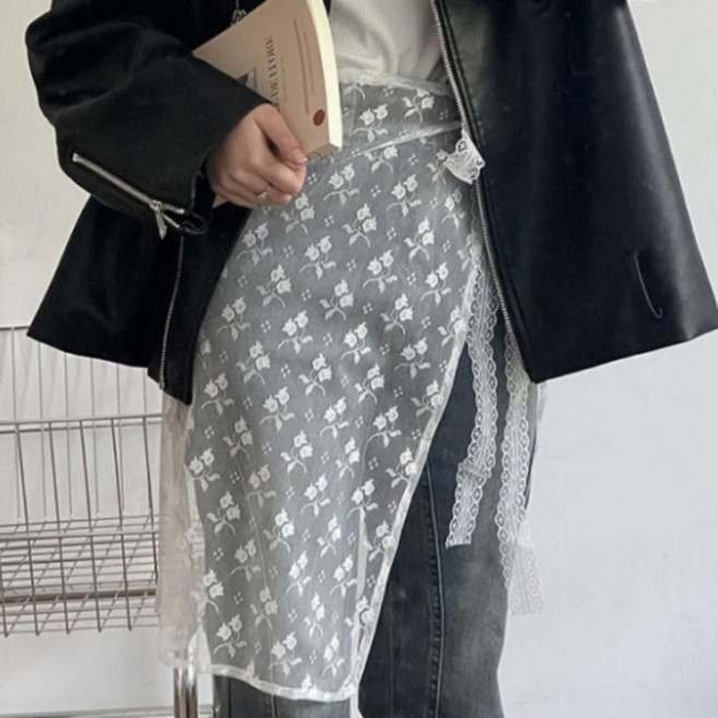 시스루 레이스 랩 스커트 프릴 쉬폰 레이어드 치마 ala+228kL