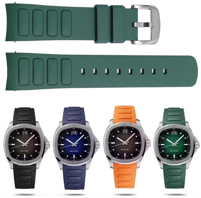 Mido Multifort TV M049.52 방수 고무 시계 스트랩 22mm 곡선 인터페이스 실리콘 액세서리 밴드, 07 green-silver, 01 22mm