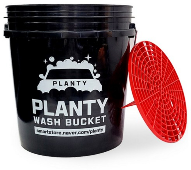 월드크린 플렌티 세차 버킷 + 그릿가드 세트, 18L, 블랙 + 레드
