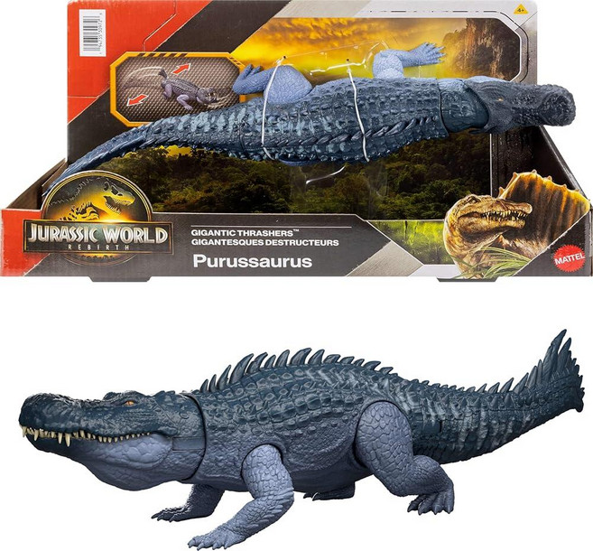 Mattel 쥬라기 월드 리버스 자이간틱 스래셔 공룡 피규어 푸우루사우루스 대형 종 장난감 2가지 램페이지 공격 디지털 플레이