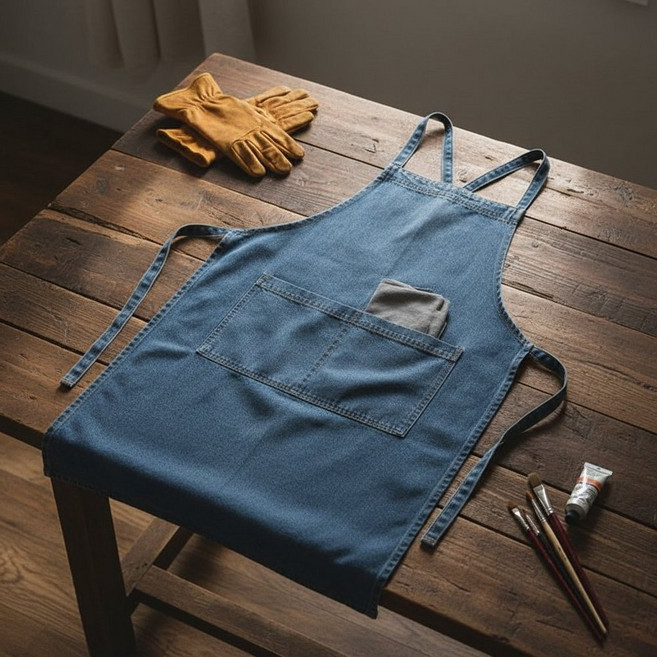 바리스타 카페 앞치마 H형 데님 공방 작업용 롱 포켓, 1개, 1good day NZ-18-QLN 연블루