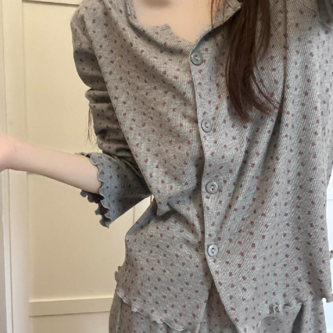 투이스타 여성용 버튼 프린팅 긴팔 홈웨어 잠옷 상하의 세트