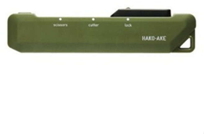 HAKO-AKE多功能文具剪刀 攜帶型剪刀刀具二合一 安全鎖定設計, 軍綠色, 1個