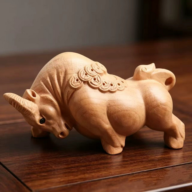 桃木十二生肖 工藝擺件, 小號牛