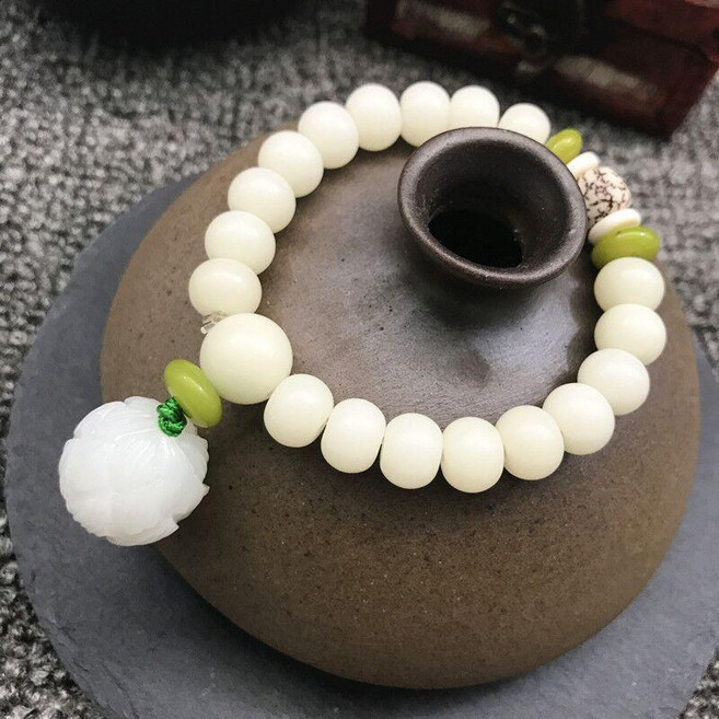 天然白玉菩提根手串 108顆佛珠手鍊, 1個, 款式八,6*8MM適合女性