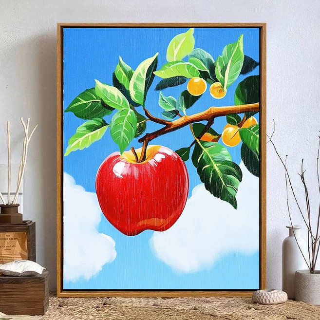 사과 그림그리기 돈들어오는 유화 세트 DIY캔버스페인팅 40x50cm 인테리어그림 집들이 선물용 장식 다용도 DIY취미생활추천, 홍사과03, 1개