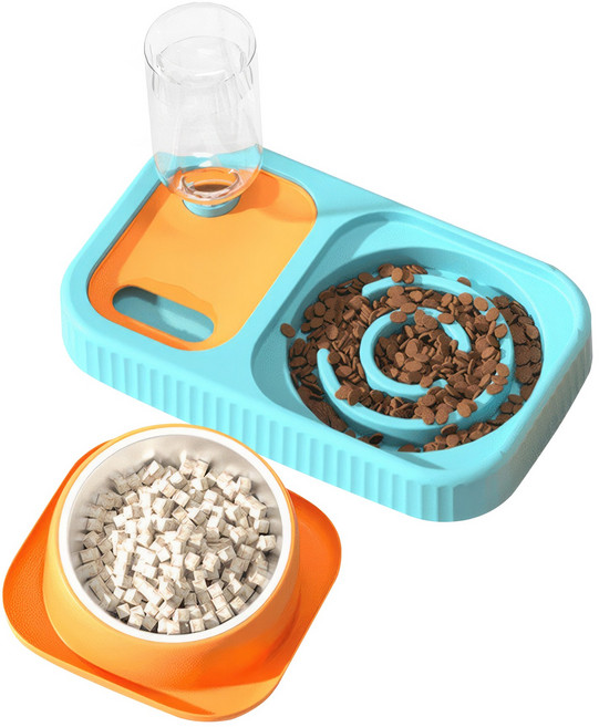 RUNHome 반려동물 대용량 반자동 고양이 강아지 급식기 밥통 물통, 1개, 블루 오렌지