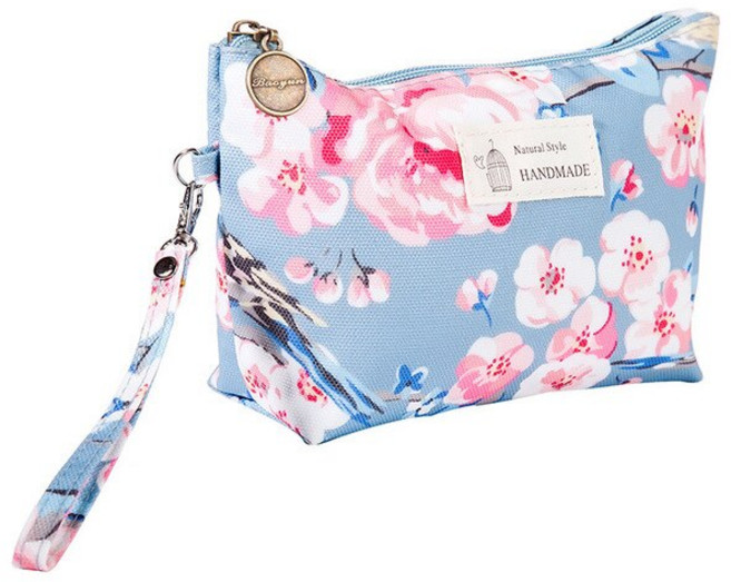 폴리에스터 장미 꽃 패턴 여성 화장품 세면 용품 보관 정리 방수 메이크업 휴대용 워시, 02 Light blue flower, 1개