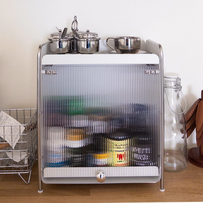 제이프랜 미니 수납장 철제 미드센츄리 디귿 모듈 수납장 미니캐비넷, 화이트