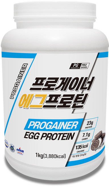 프로게이너 에그프로틴 쿠키앤크림맛 계란흰자 난백 알부민 단백질파우더, 1개, 1kg