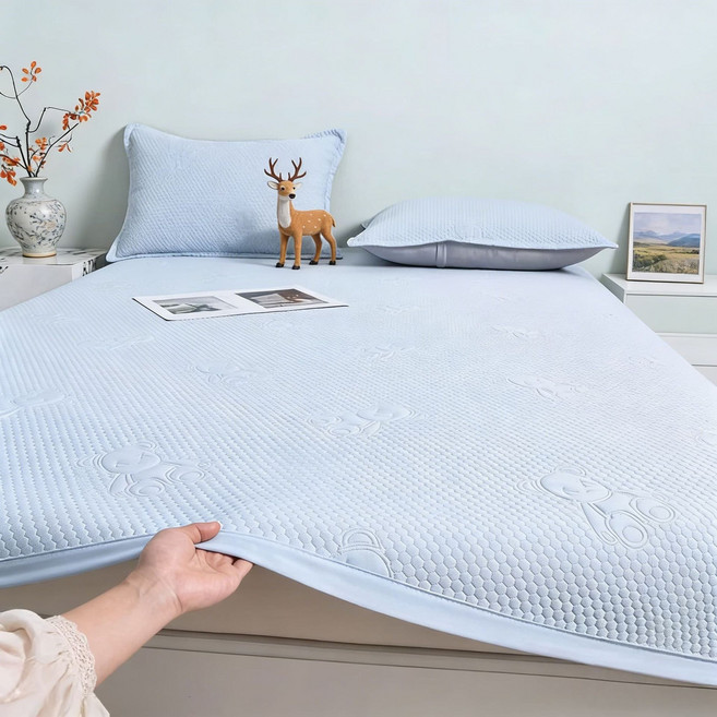 수면일기 시원한 얇은 냉감패드 베개커버 세트, 라이트블루