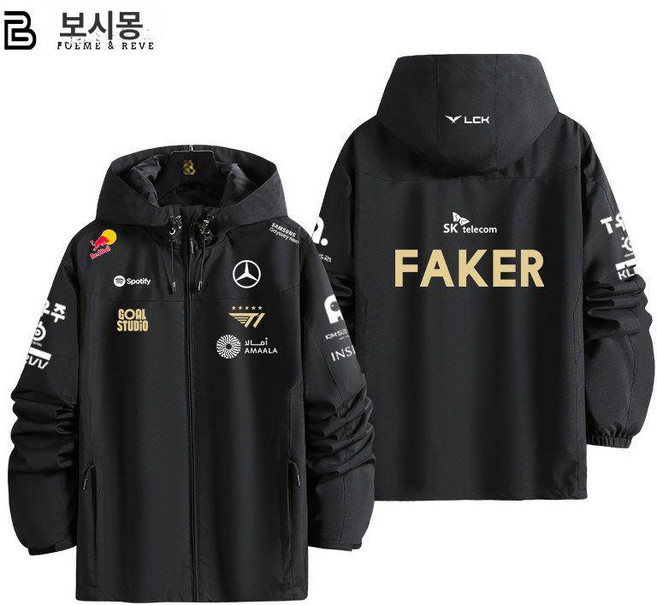 2025 T1 팀 페이커 유니폼 후드티 후드 집업 바람막이 점퍼 자켓, 1개, 블랙 1