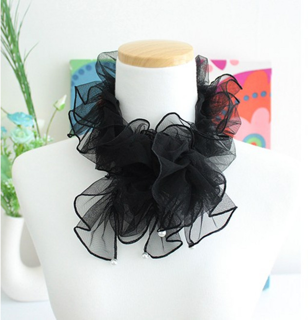 시스루 프릴 진주 곱창스카프 망사 셔링 주름 여성 선물