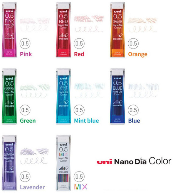 UNI 유니 나노다이아 컬러샤프심 0.5mm 202NDC, 민트블루, 민트블루(32)