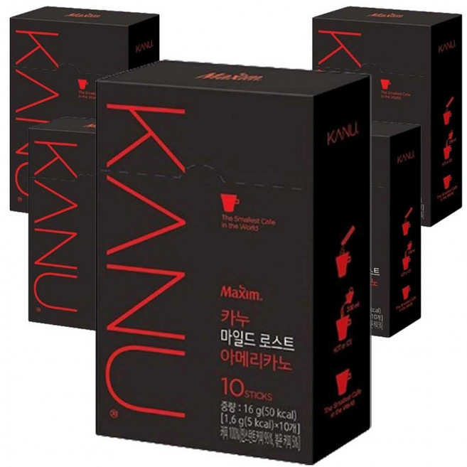 카누 마일드 로스트 아메리카노 50T (80g), 5박스, 10개입, 카페인, 1.6g