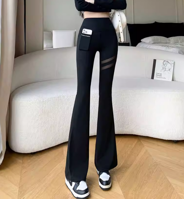 쌍천 봄가을 얇은 하이웨스트 힙업 요가 나팔바지 부츠컷 레깅스바지 A26030513