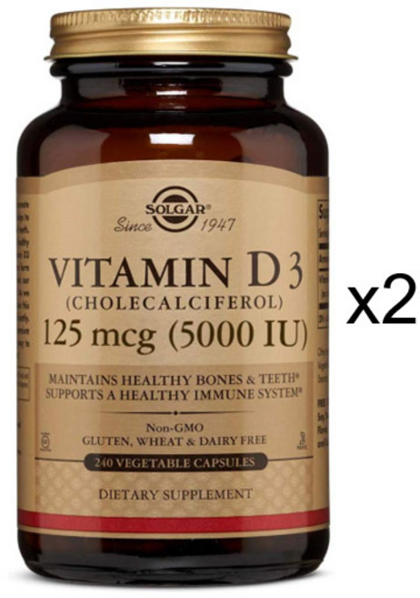 솔가 비타민D 5000IU 240캡슐 X 2통 Vitamin D3, 240정, 2개