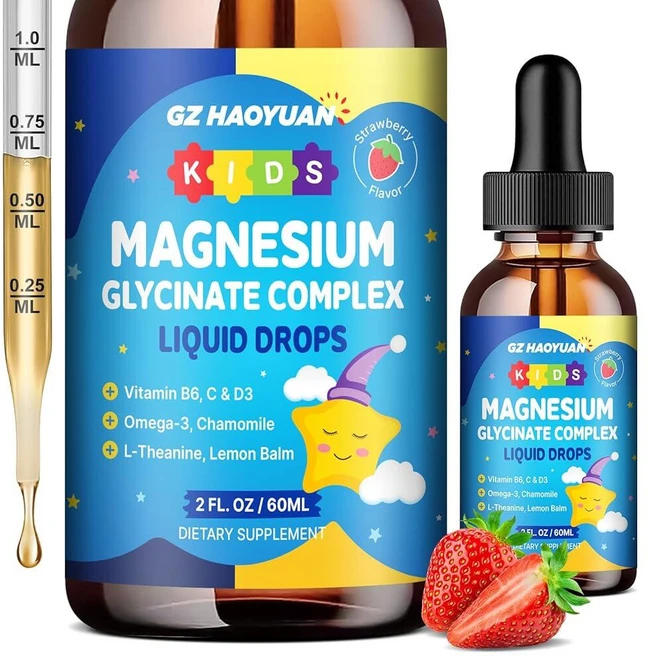 아동용 마그네슘 글리시네이트 액체 드롭 – L-테아닌 오메가-3 비타민 B6 및 D3 아연 및 칼슘 함유 - 수면 지원 휴식 집중력 및 뇌 뼈용 - 딸기 맛 59., 마그네슘 글리시네이트 액체 드롭 – L-테아닌, 오메가 - 쿠팡