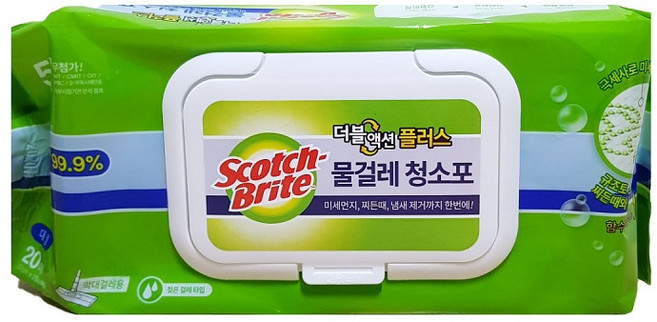 스카치브라이트 물걸레 청소포 대형 20매 더블액션 막대걸레용 37cm, 1개