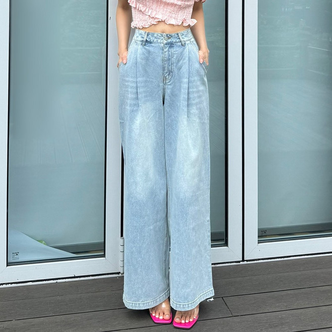 [HIP39] 와이드 데님 연청 통 핀턱청바지 003