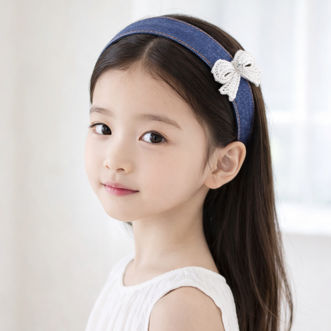 반반하니 하트큐빅 데님 헤어밴드 머리띠