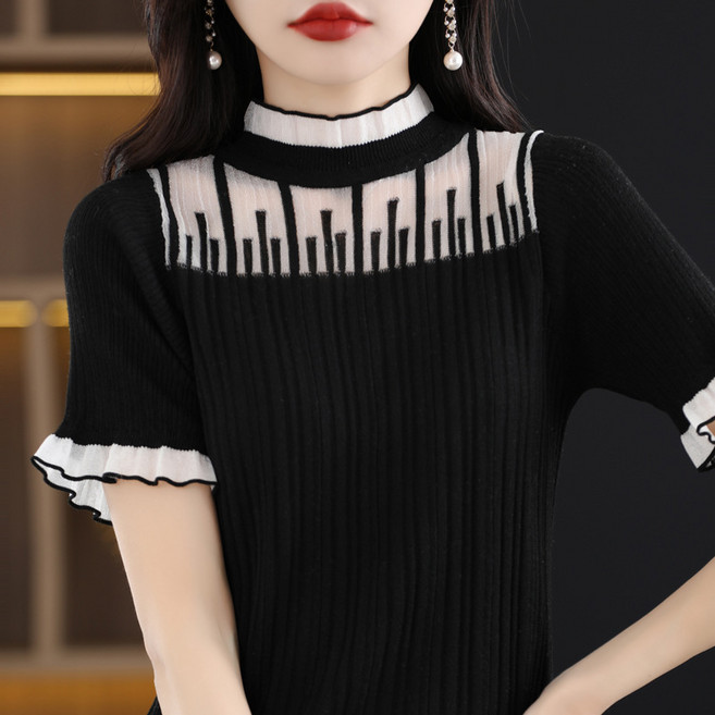 POMTOR 여성 여름 쉬폰 반팔티 블라우스 루즈핏