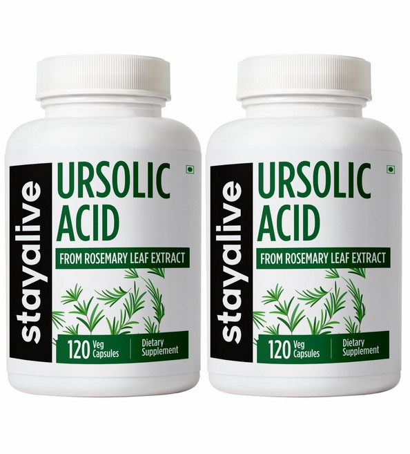 Stayalive 남성 및 여성용 우르솔산 보충제 300mg 로즈마리 잎 추출물 분말 비-GMO 및 글루텐 프리 순수 우르솔산 캡슐, 2개