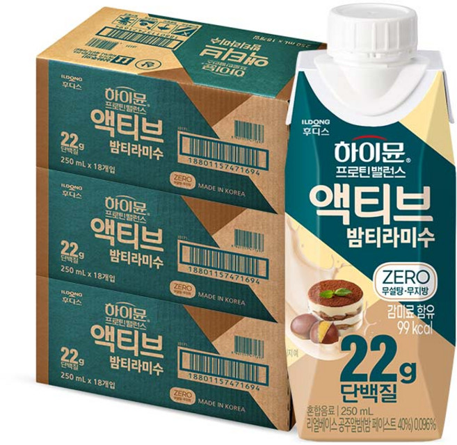 하이뮨 프로틴 밸런스 액티브 22g 밤티라미수 ZERO, 54개, 250ml