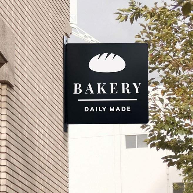 돌출간판 슬림 포인트 실외 실내 철제사인 철제현판 셀프간판 제작 원형 사각 표지판, 슬림사각 30cm, 블랙