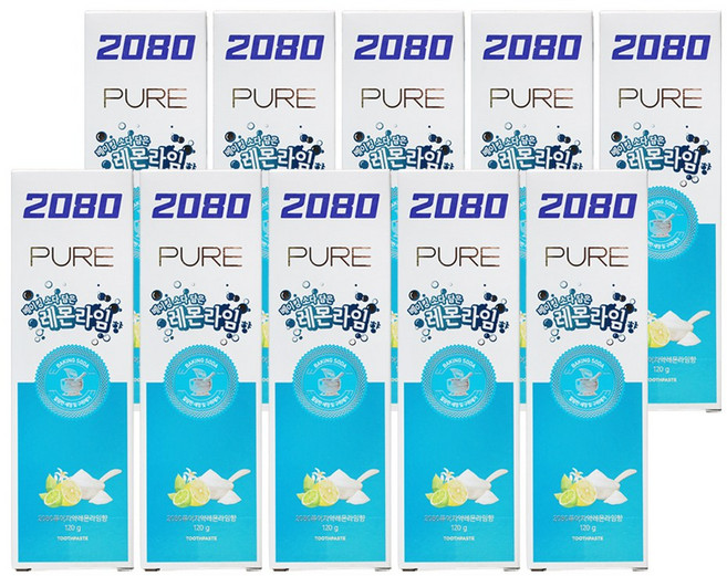 애경 2080 베이킹소다 퓨어 레몬라임향 치약 120g, 10개