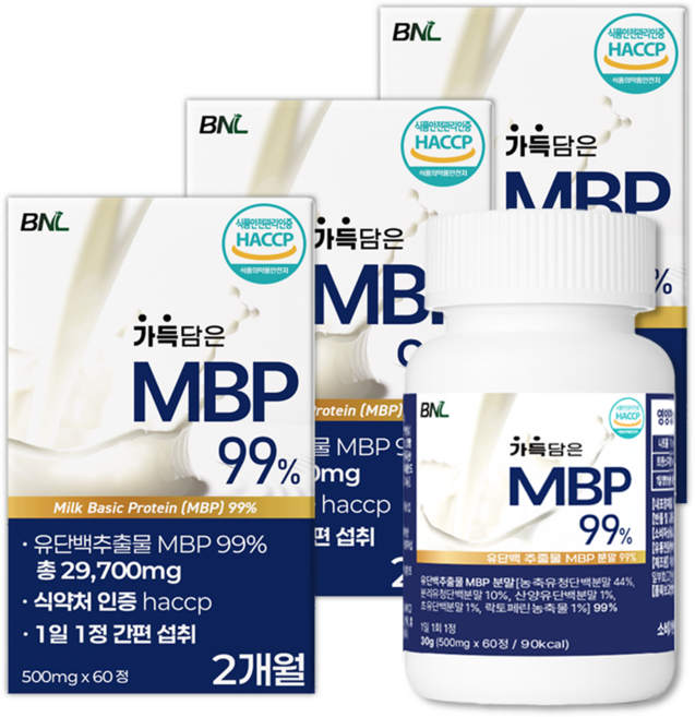 MBP 유단백추출물 정 엠비피 MBP 식약청 HACCP 인증 100% 정품 네덜란드 산 산양유 초유 단백질, 3개, 60정