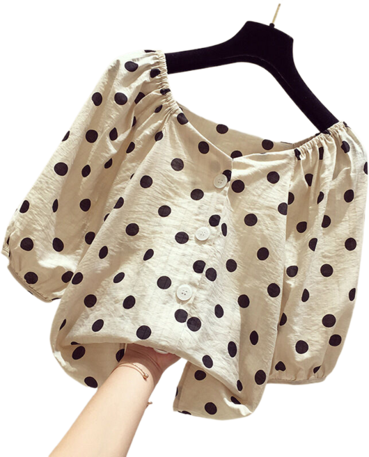 도트 블라우스 반팔 루즈 아이버리아 A31 N762W661