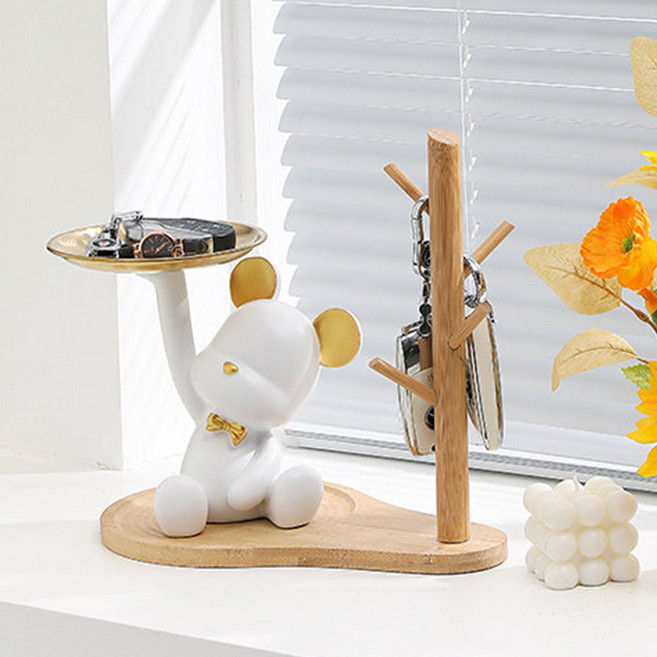 모리베어 업트레이 오브제 다용도 트레이, 화이트 원목