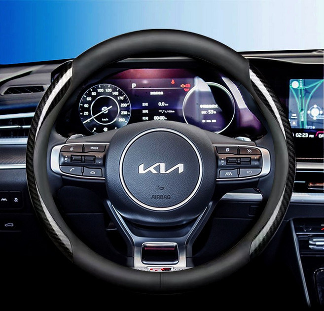 기아 전차종 호환 프리미엄 나파 가죽 카본 핸들커버, 블랙 카본, 원형 (K-01)