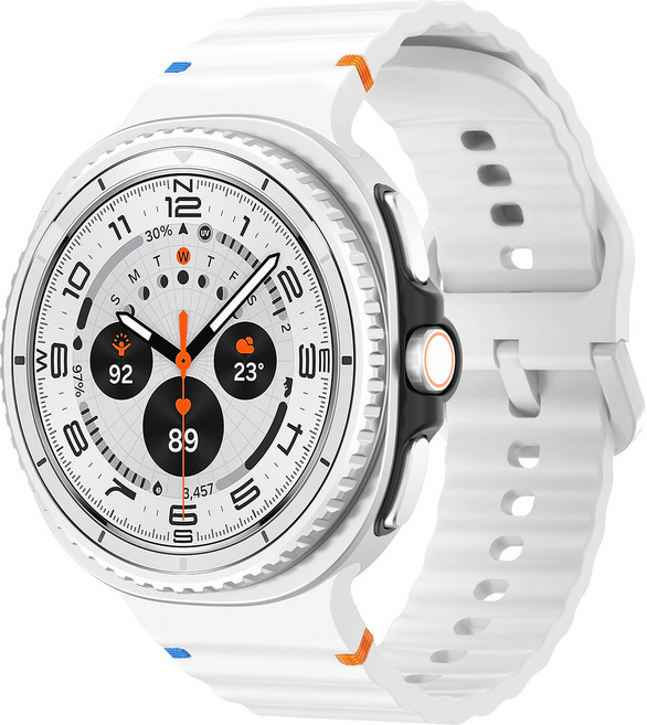 갤럭시워치8/8클래식 호환 실리콘 스포츠 밴드 컬러풀한 스티치 스트랩 40mm 44mm 46mm, 화이트