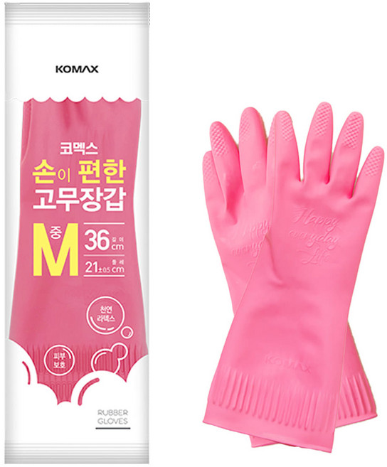 코멕스 손이편한 고무장갑, 핑크, 중(M), 1개