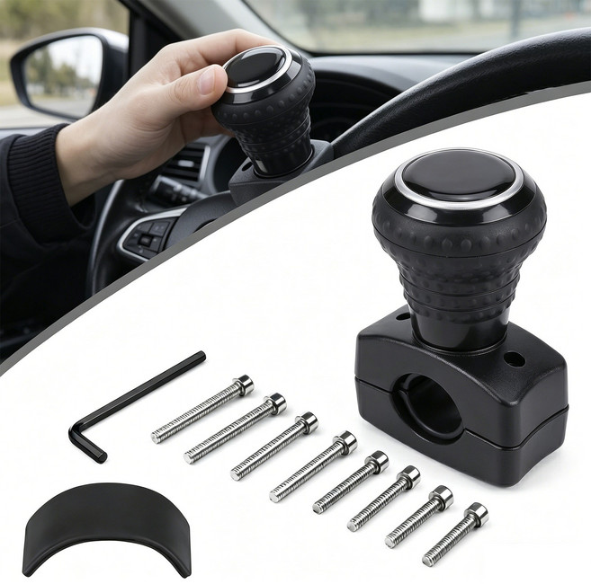 자동차 핸들 파워봉 차량용 파워핸들 핸들봉 회전보조 운전보조 방수커버 포함 화물차 버스 중장비, 블랙