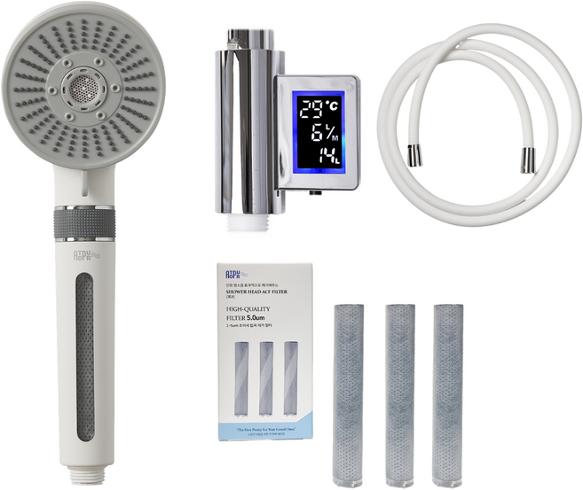 아토퓨어 아기 온오프 마이크로버블 필터 샤워기+LED온도계+필터1년+실리콘호스2m(화이트)), 샤워기+종합구성, 1세트