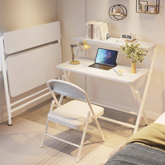 Surkat 2단 접이식 설치 없이 1인용 컴퓨터책상 학생 공부 게이밍 사무용 식탁 다용도 접이식테이블, 화이트