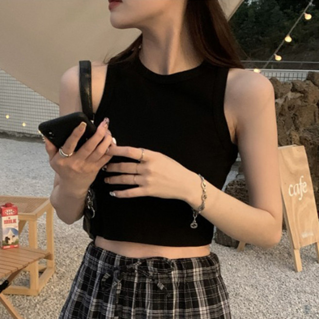 바이누아 여성 미니멀라인 크롭 슬리브리스 탑