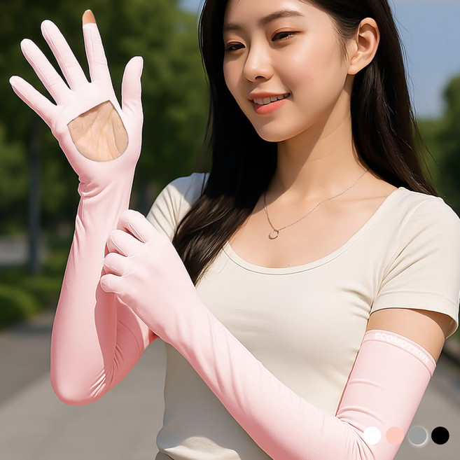 손바닥활짝 쿨토시 여성 운전장갑 긴팔 자외선 UV 차단, 핑크, 1개