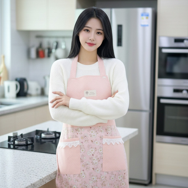 H형 길이조절 방수 앞치마, 핑크, 플라워, 1개